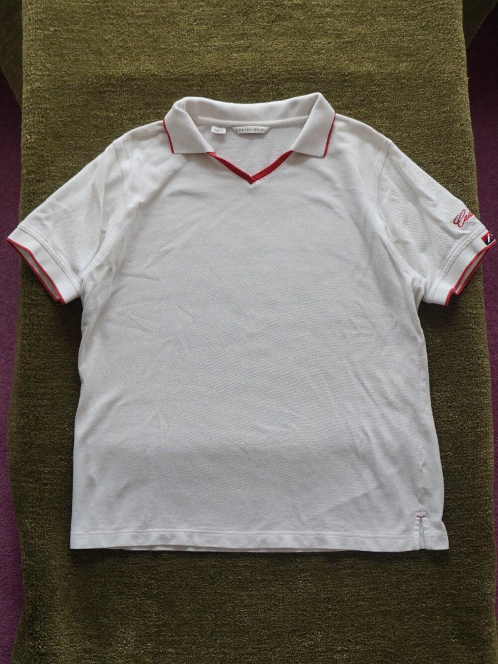 Cutter & Buck Cadillac White Red Polo Shirt Preppy Golf fits like M